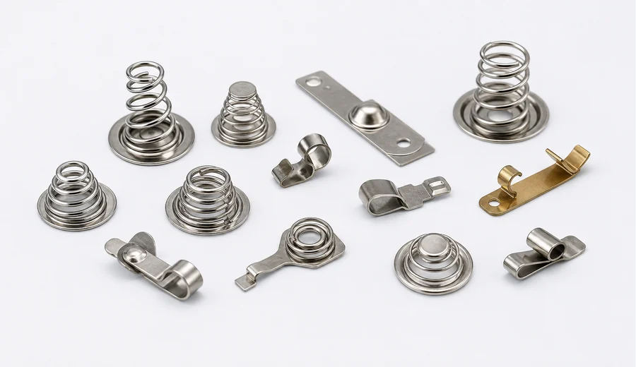 Battery contact springs and conductive contacts
