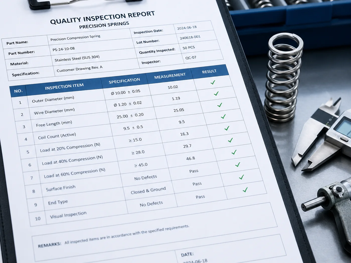 Spring RFQ and inspection report preparation